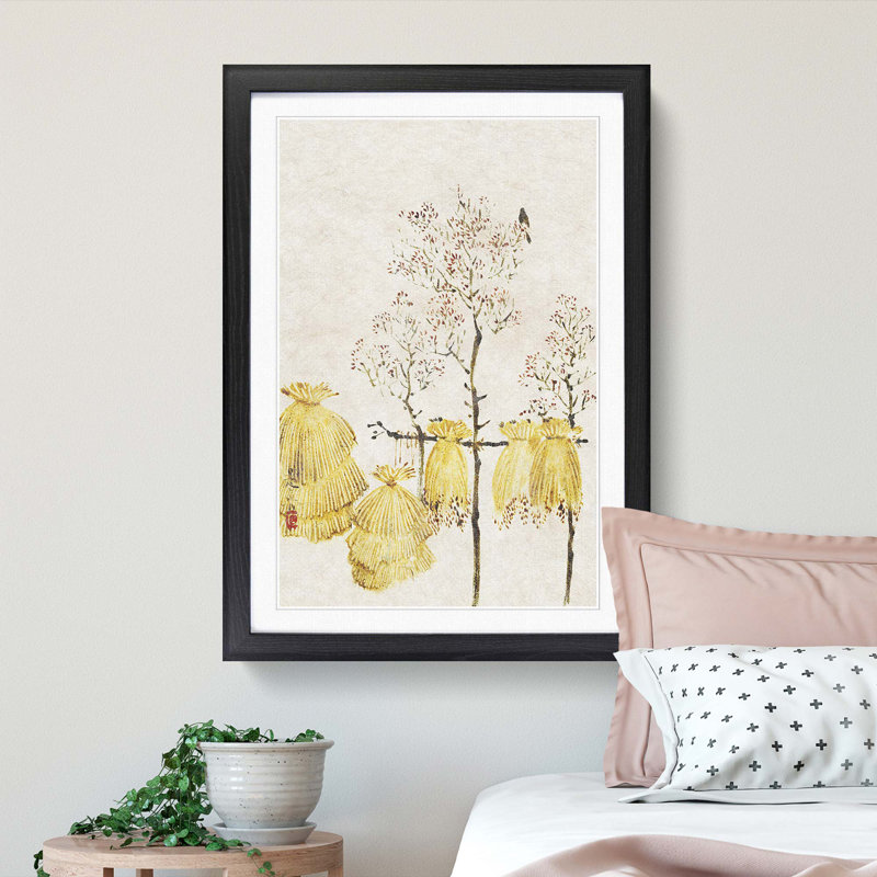 Bird in a Tree by Shibata Zeshin - Framed Print, 63cm H x 45cm W x 2cm D, Black Framed