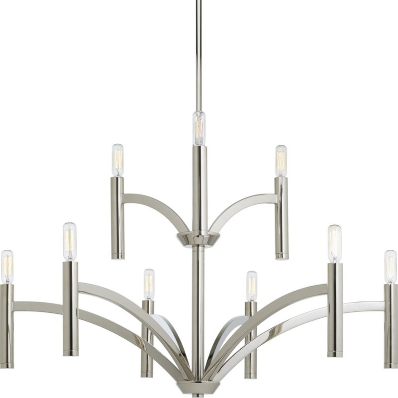 Manasi 9 - Light Dimmable Tiered Chandelier, Polished Nickel