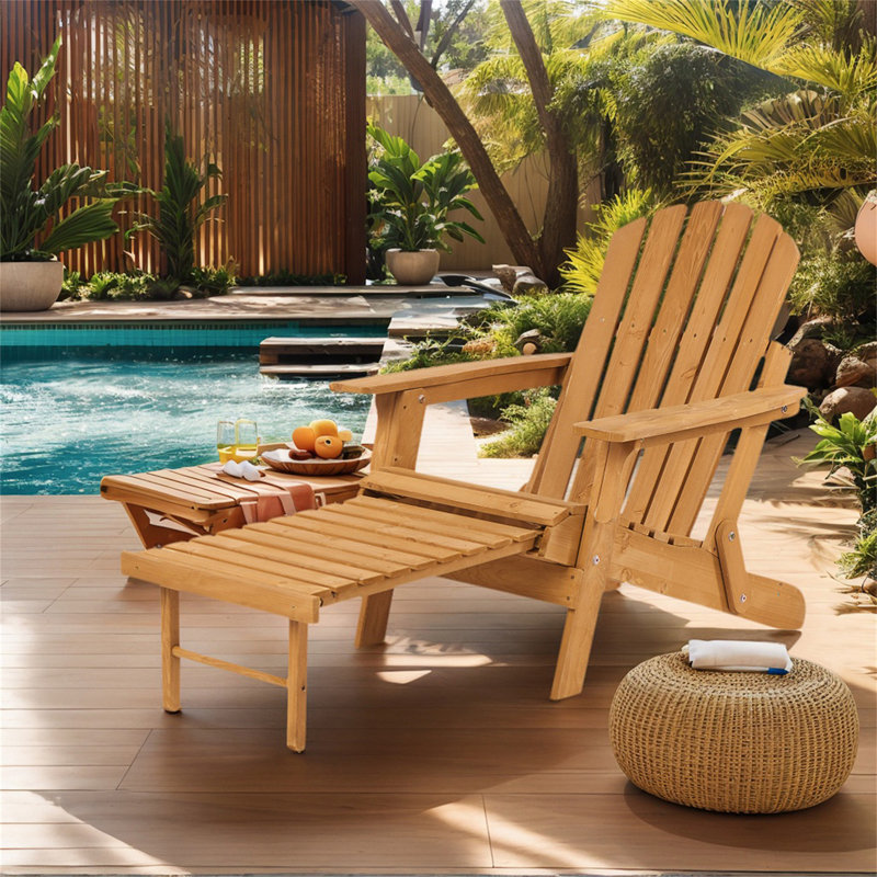 Chaise Adirondack d'extérieur pliante en bois avec repose-pieds rétractable