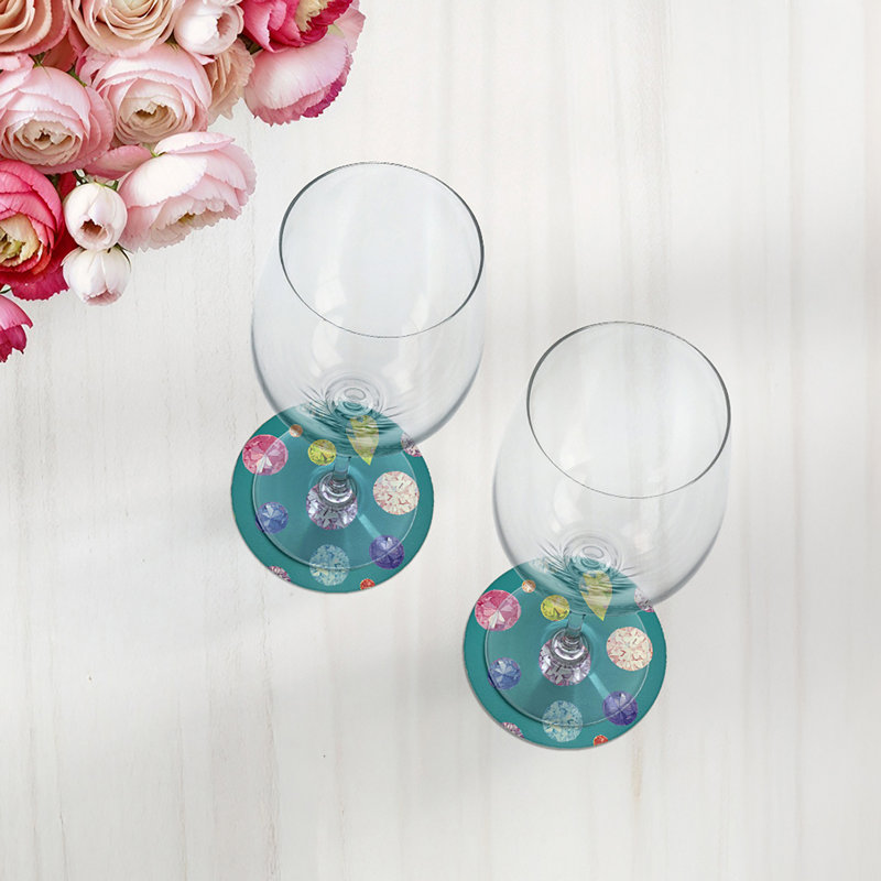 Sous-verres ronds en cuir Jewel Cyan Vegan, Cyan