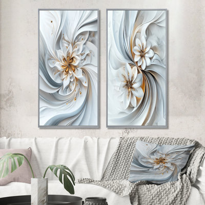 Gris et blanc, impression d'art sur bois I, ensemble de 2 pièces d'art abstrait fractal