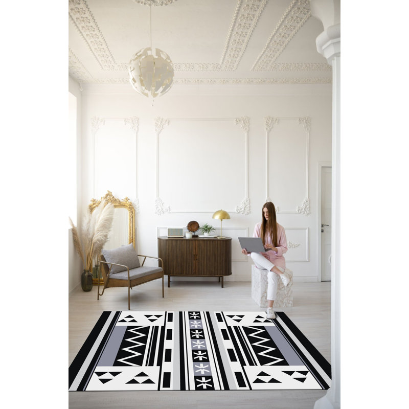 Tapis décoratif moderne à motif géométrique noir et beige, Tapis de couloir 3 pi 3,37 po x 9 pi 10,11 po