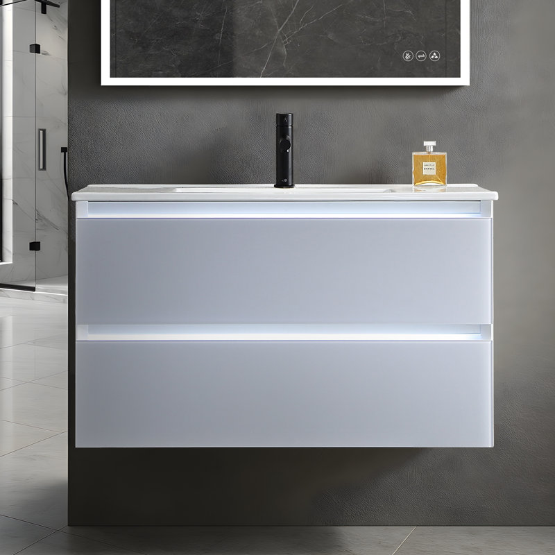 Meuble-lavabo mural simple 36 po avec lavabo, Gris clair