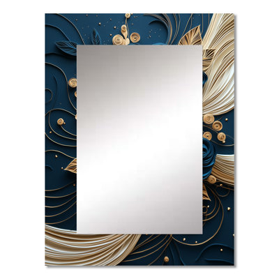 Blue Liquid Ink Spiralscape Flowers I - Peonies Decorative Wall Mirror, Traditional Mirror, Printed Metal Art