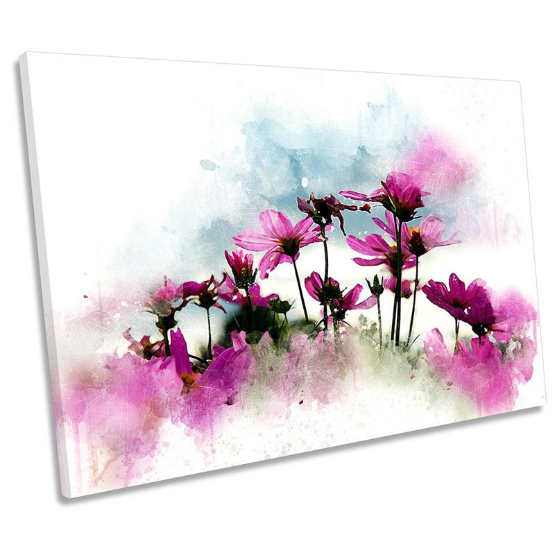 Modern Pink Floral Flowers - Wrapped Canvas Print, 61cm H x 91.4cm W x 4cm D