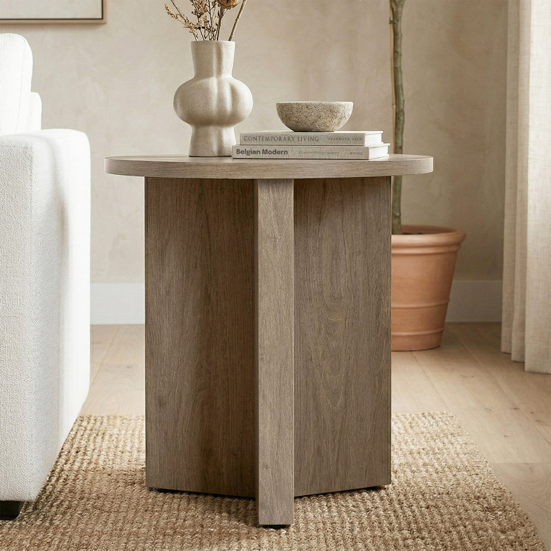 Table de bout ronde Potbelly, Chêne gris ancien