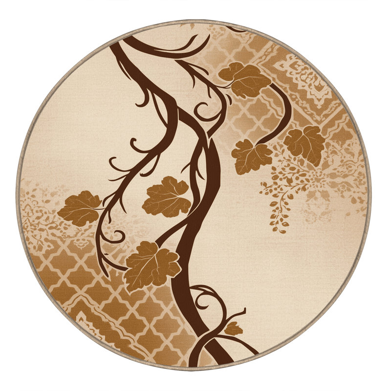 Tapis marocain d'inspiration mondiale Orlandra Grapevine lavable à la machine - reliure beige, Rond 8 pi