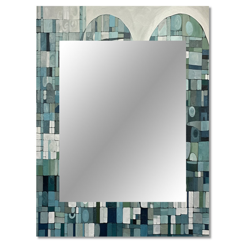 Blue And Green Bohemian Medley - Boho Mosaic Unique Wall Mirror, Blue Mirror, Printed Metal Art, 40" x 30"