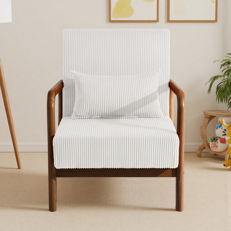 Chaise d'appoint Jyrin Mid Century, Velours côtelé beige, Bois brun foncé