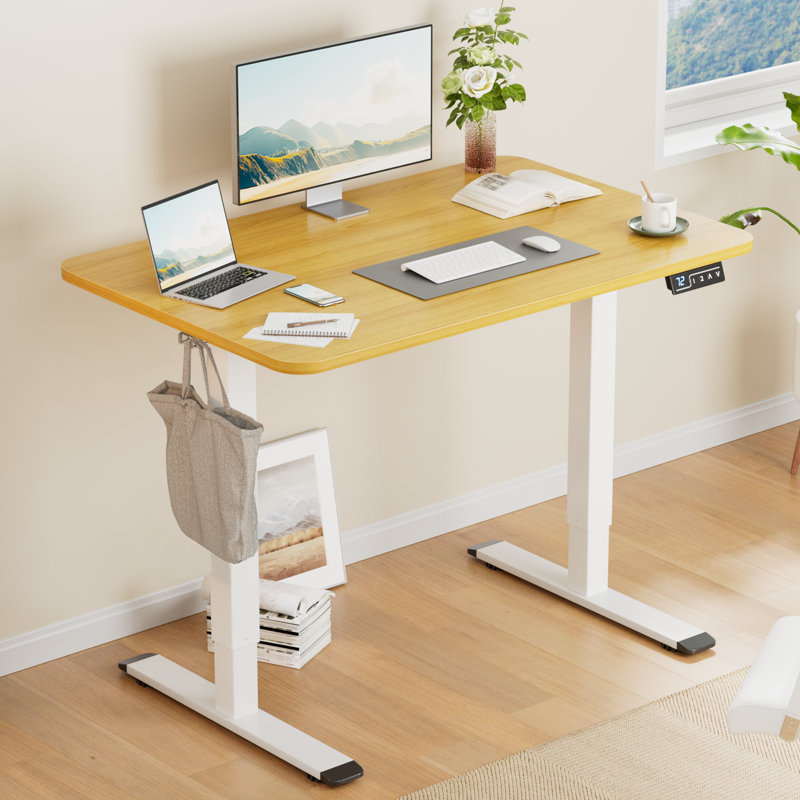 Putnam Height Adjustable Standing Desks, 48" H x 39.37" W x 23.62" D, Bamboo/White