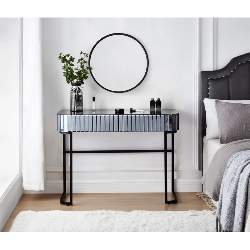 Table de coiffeuse à miroir 39 "avec base en acier inoxydable, Noir, Gris