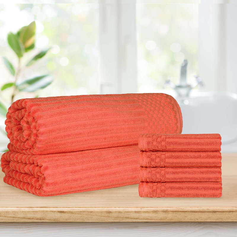 Ensemble de 4 serviettes de bain Keshayla, Orange corail