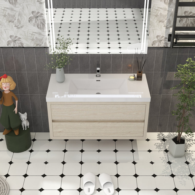 Meuble-lavabo simple 41,5 po avec plateau Futral, Bois clair