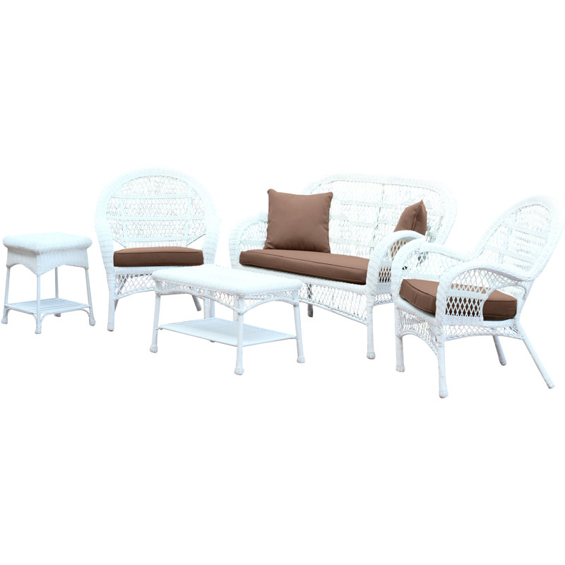 Mangum 4 - Person Patio Conversation Set with Cushions, Cocoa Brown, White