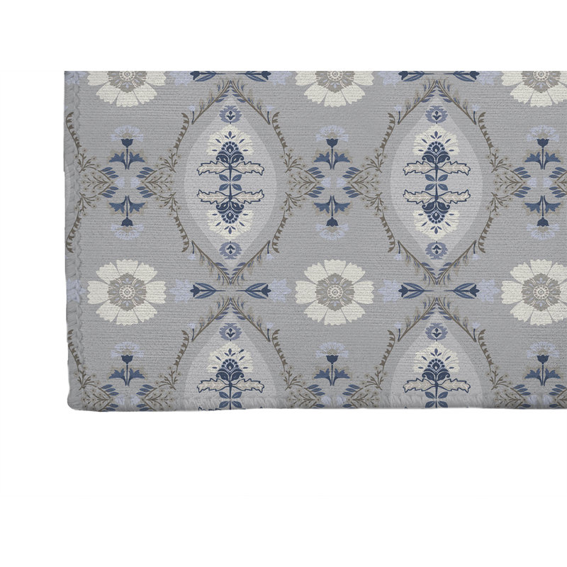 Tapis de blanchisserie antidérapant Reeva, L 61 po x H 6,5 po, Gray Floral