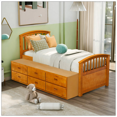 Twin Size Solid Wood Platform Bed With 6 Storage Drawers, Elegant And Durable For Modern Bedrooms