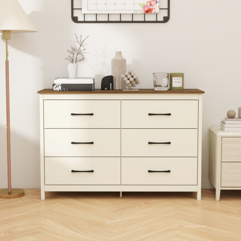 Allysyn 6 Drawer Dresser, Ivory/Knotty Oak