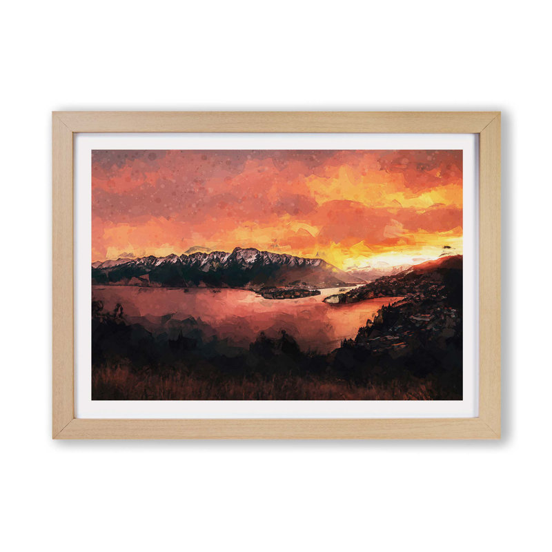 Sunset Over Queenstown - Framed Print, Oak, 45cm H x 63cm W x 2cm D