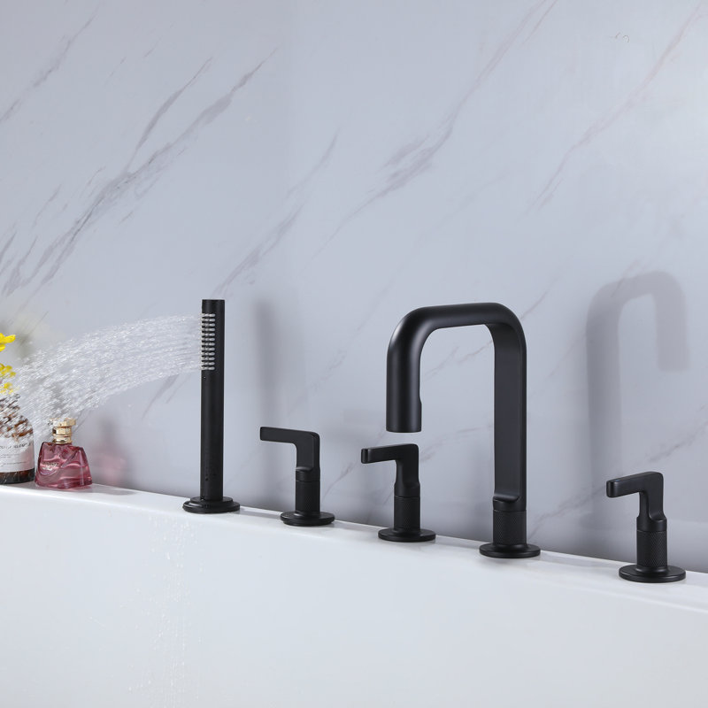 3 Handle Roman Tub Faucet with Diverter, Matte Black