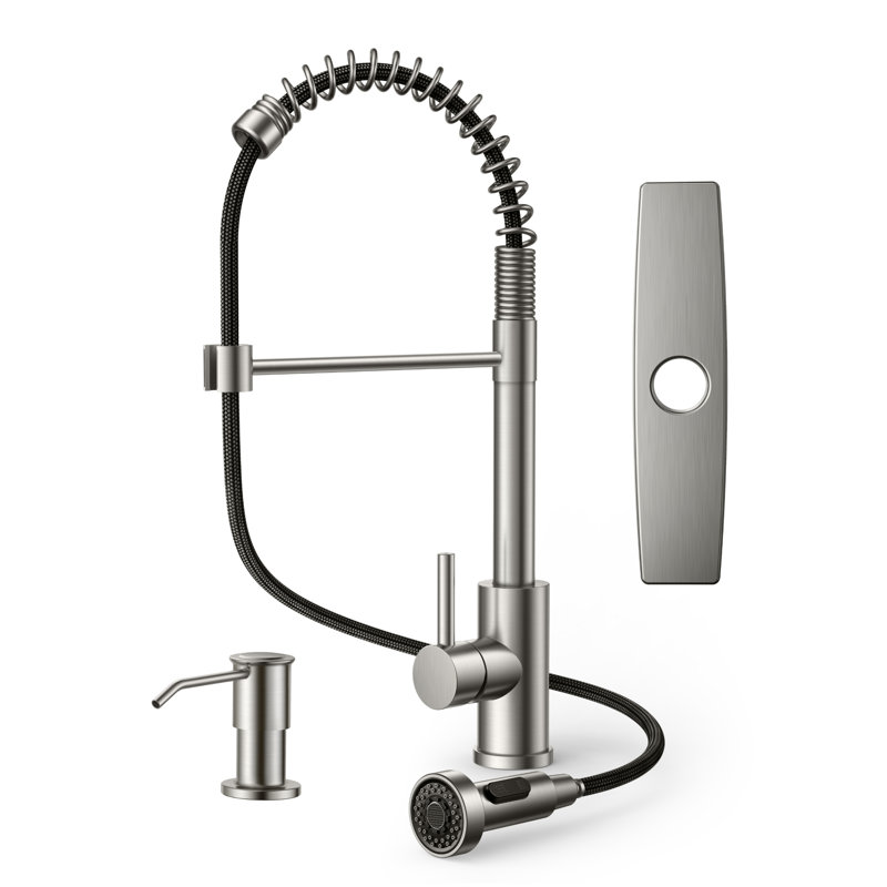 Robinet de cuisine à poignée simple avec distributeur de savon Forious® Ultra, Nickel brossé
