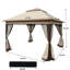 Pavillon de jardin extérieur 11 pi x 11 pi, structure en acier - plateau à café, filet en filet amovible pour la cour, le camping, cadre de parois latérales à double couche pour auvent de mariage, jardin d'eau, camping