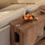Console arquée 55 po avec rangement à 3 niveaux, canapé d'entrée en bois pour couloir, salon, chêne brun