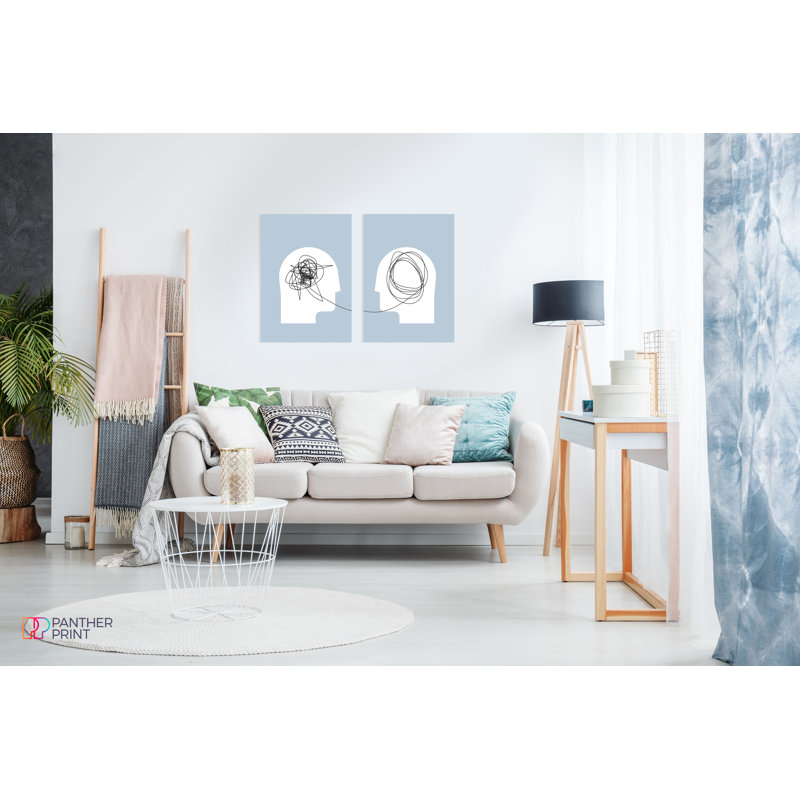 Psychology Concept Human Heads Silhouette - 2 Piece No Frame Print Set, 42cm H x 29.7cm W
