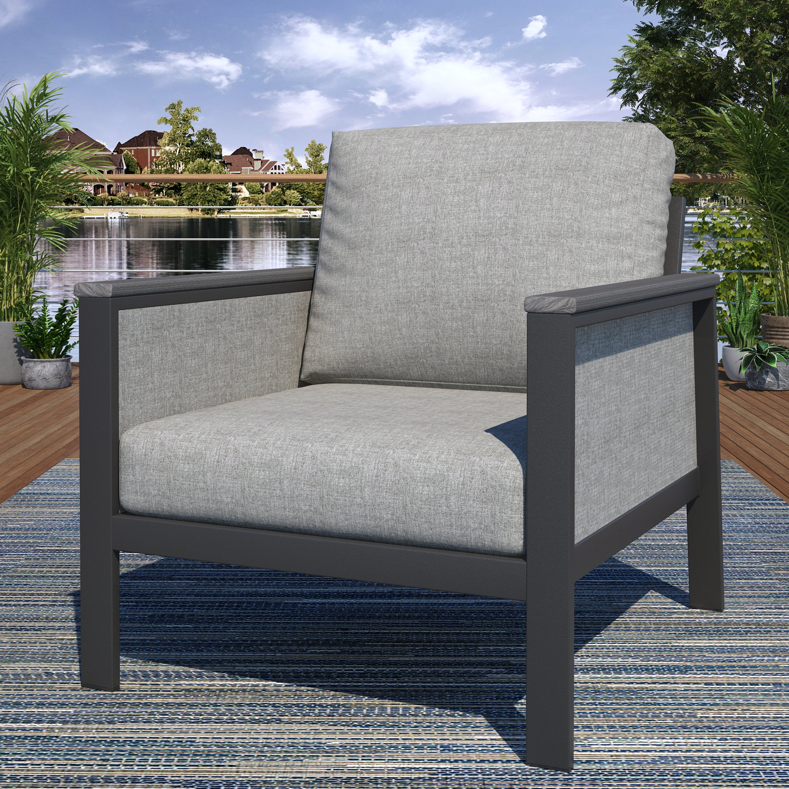 Townsend Sunbrella® Patio Lounge Chair, Canvas Granite Sunbrella® Canvas, White, Yes