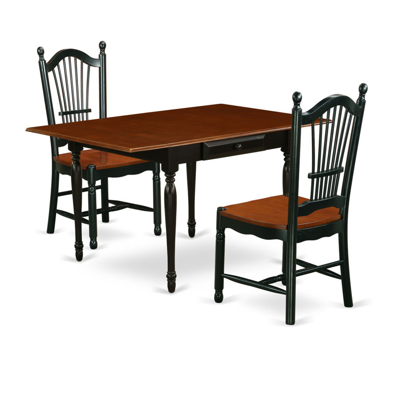 L'ensemble de salle à manger 3 pièces contient une table de salle à manger rectangulaire avec Dropleaf et 2 chaises de cuisine, noir et cerise