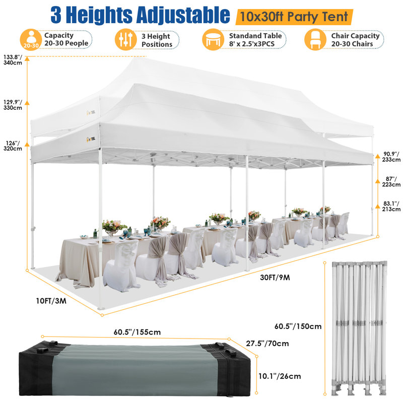 10x30 Heavy Duty Pop Up Canopy Tent with Sidewalls - Commercial/Event/Wedding Waterproof Instant Shelter, UV 50+ Protection & Reinforced Hexagonal Legs, Includes Carry Bag for Portability