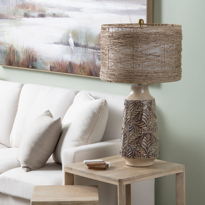 Set Of 2 Ceramic Table Lamps With Rattan Shade
