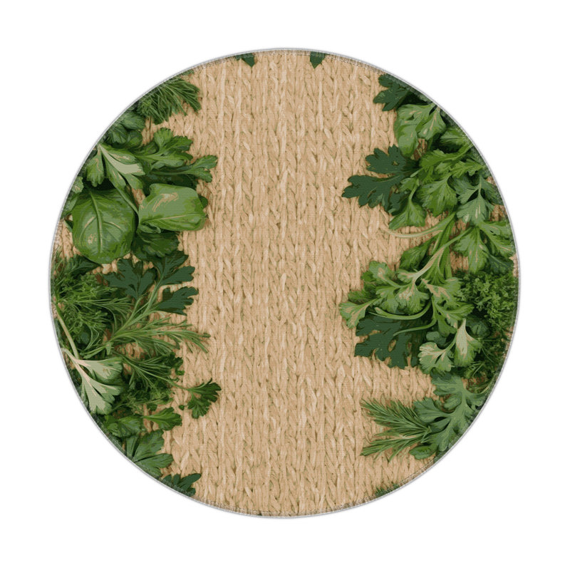 Botanical Green Indoor and Outdoor Area Rug, Round 5'