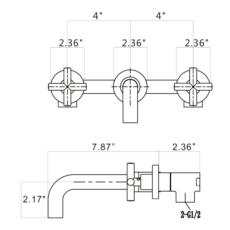 Robinet de salle de bain mural avec bonde, Sans le kit pour assembler le drain, Or brossé