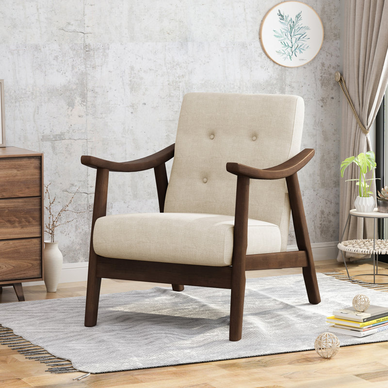 Modern Accent Chair, Tufted Armchair , Beige Fabric