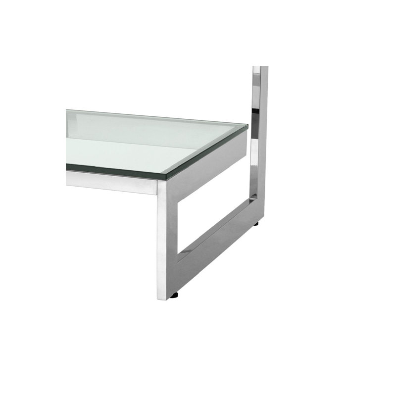 Gamma Glass Top End Table, Polished Stainless Steel