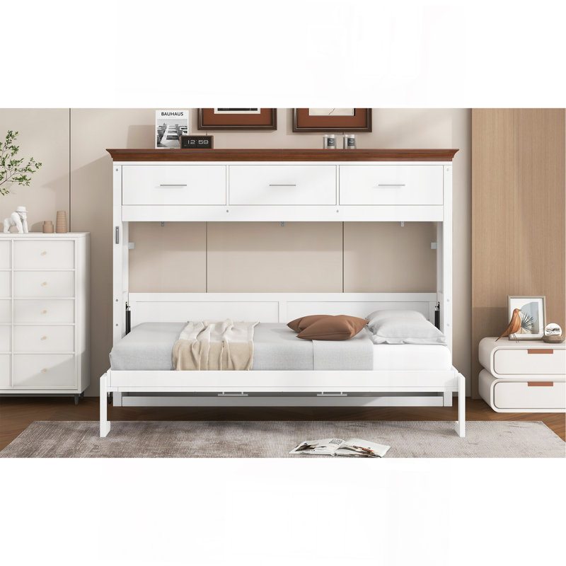 Lit escamotable simple avec 3 tiroirs, blanc