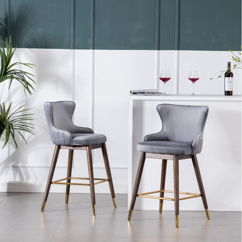 Tabouret de bar et de comptoir Renn, Gris, Tabouret de comptoir (siège d'une hauteur de 26 p