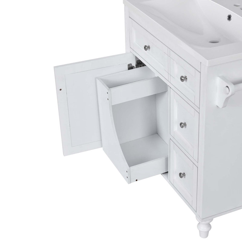 30'' Bathroom Vanity Without Top Sink, Modern Bathroom Storage Cabinet With 2 Drawers And A Tip-Out Drawer, Silver, White