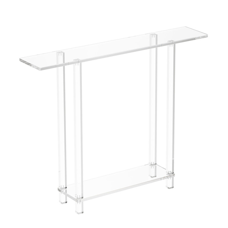 Acrylic Console Table, 2 Tiers Narrow Side Desk with Bottom Open Storage, Modern Rectangle Acrylic End Table, Transparent Entry Desk for Foyer, Hallway, Living Room, 7.6 x 39.4 x 31.5 in (Clear)