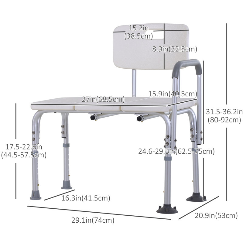 Banc de transfert pour baignoire et douche à 6 niveaux