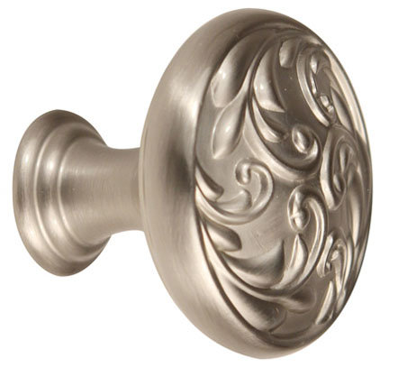 Poignée champignon ornée, Nickel satiné, H 1,25 po x l 1,5 po x P 1,5 po