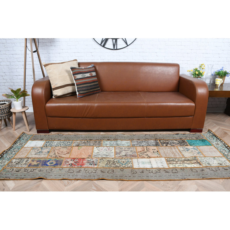 Tapis de couloir turc vintage unique fait à la main en patchwork pour un décor de style bohémien