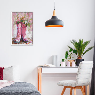 Floral Boots Pink Cowgirl Framed Giclee, design by LSR Design Studio