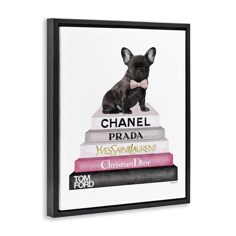 Art mural sur toile de style bouledogue français par Amanda Greenwood, Cadre flottant noir de jais
