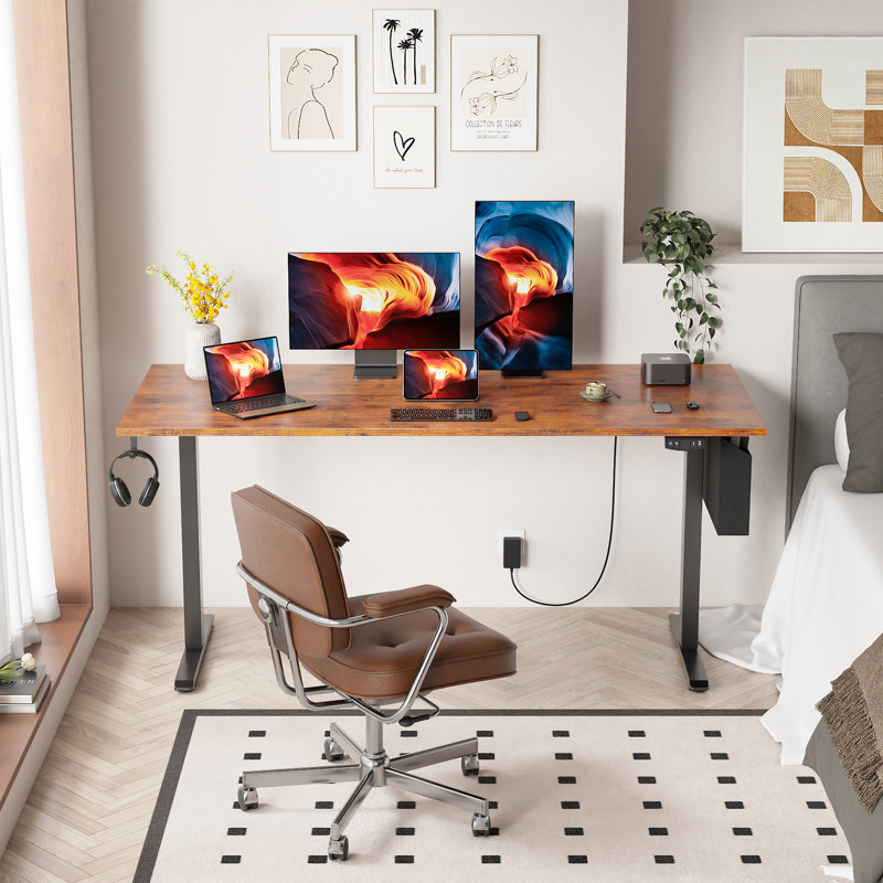 Bureaux debout et réglables en hauteur, H 47,2 po x l 63 po x P 27,6 po, Brun / Noir
