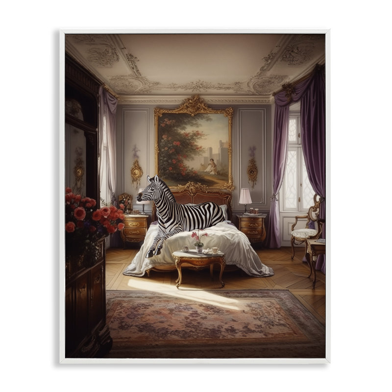 Zèbre dans une pièce royale, estampe numérique par Ziwei Li, Giclée encadrée blanc bord de mer, H 20 po x l 16 po