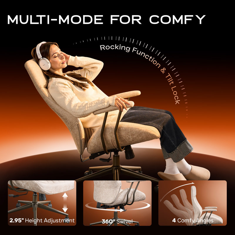 Ergonomic Office Chair Swivel Task Chair With Adjustable Gas Lift, Beige