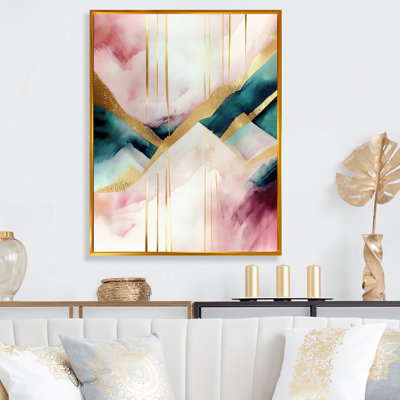 Abstrait géométrique géométrique rose et vert II - reproduction sur toile