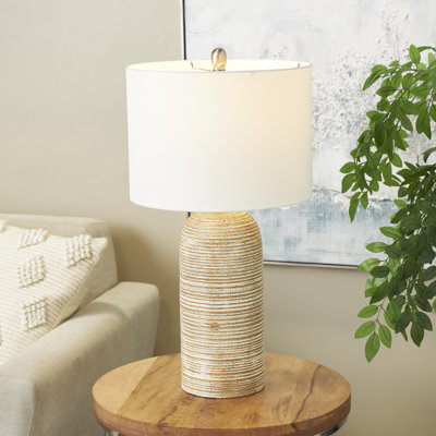 Lampe de table Cole et bois gris avec abat-jour tambour blanc