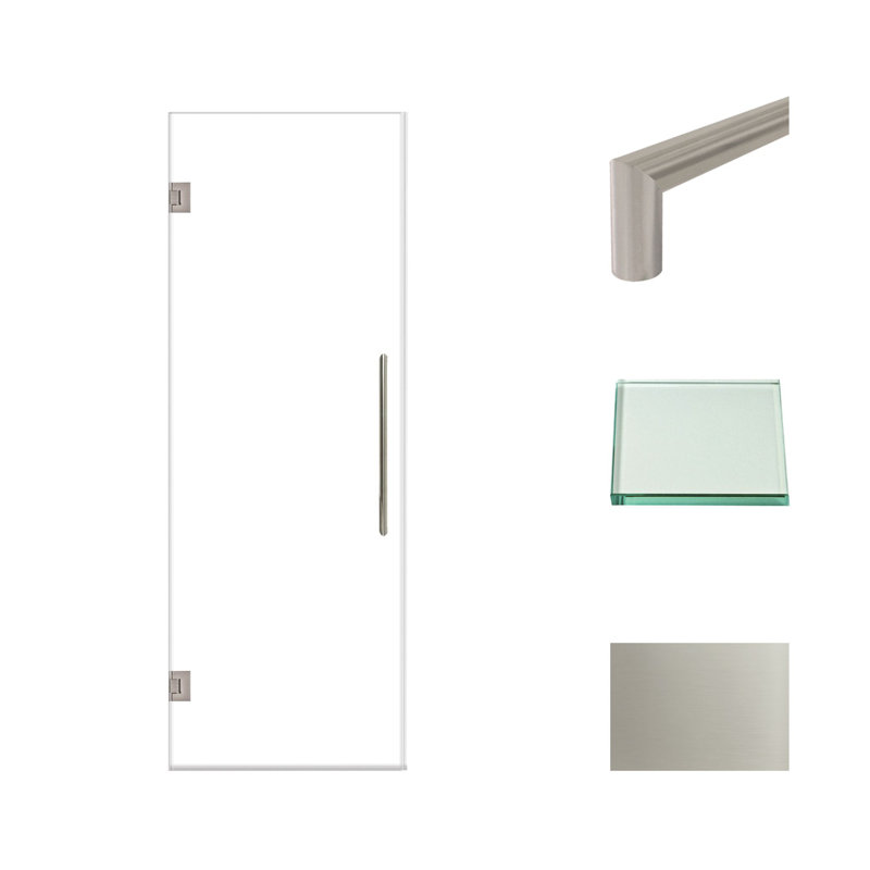 Porte de douche à charnière avec verre transparent l 27 po x H 76 po Transolide Elizabeth, Acier Inoxydable